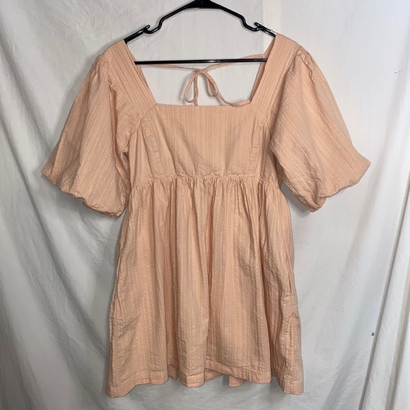 Lulus Dresses & Skirts - LULUS Pink Square Neck Puffed Sleeve Babydoll Dress